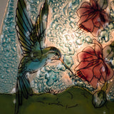 Green Hummingbird on Blue with Pink Flower Night Light