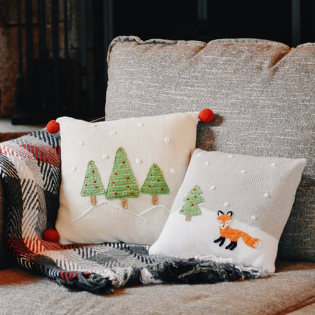 Knit Snowy Fox Pillow Styled