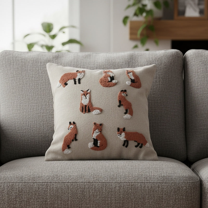Knotty Fox Embroidered Pillow