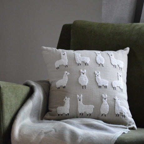 Knotty Llama Pillow Styled with Throw