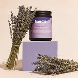 lavender cyprus glass candle with dried lavender bunches