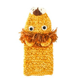 Andes Gifts lion hand puppet showing a plush lion face with a mane and open mouth, ideal for children's play and storytelling.
