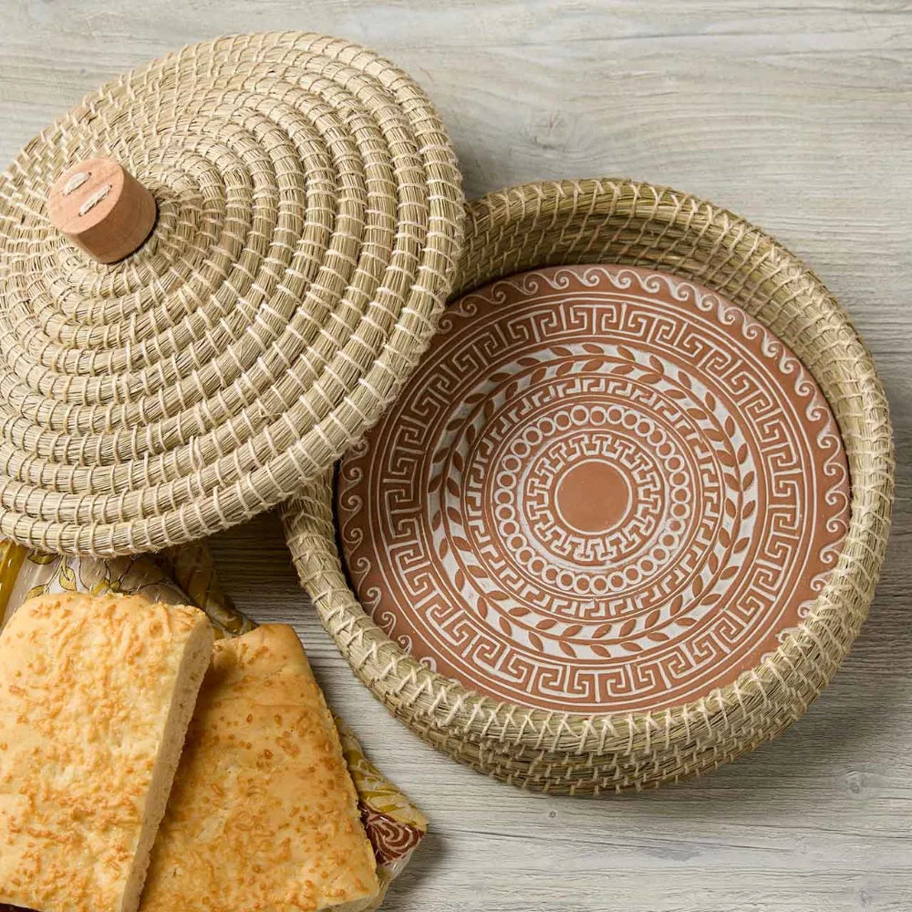 Meander Wave Lidded Bread Warmer Basket