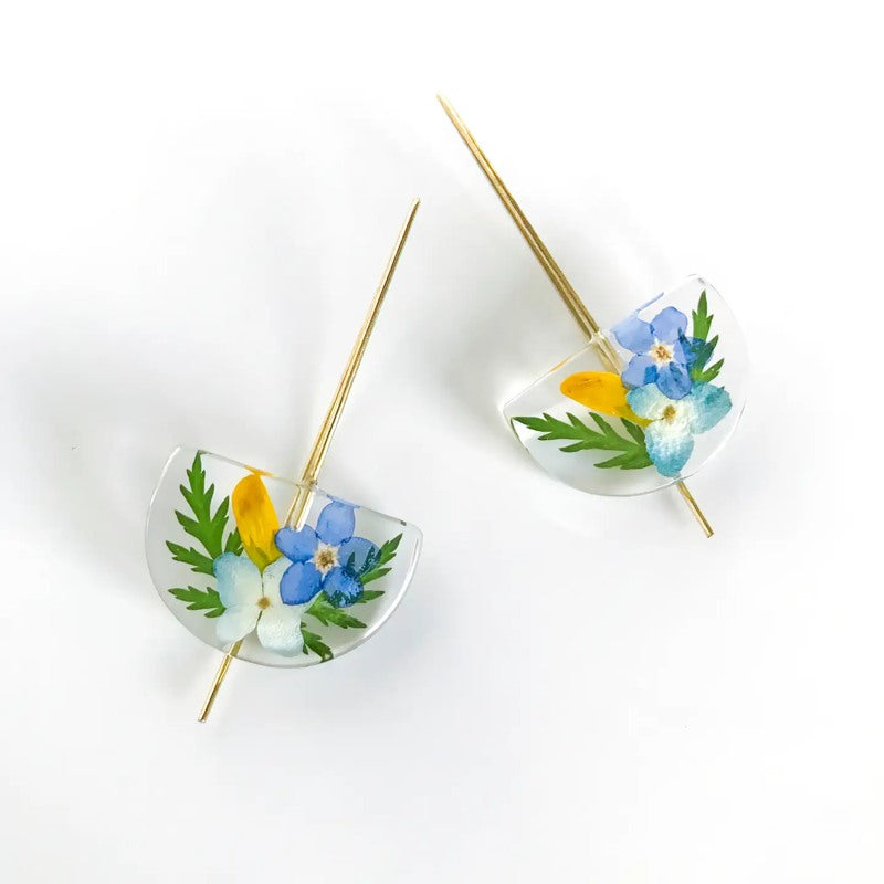 Mixed Flower Half Moon Earrings