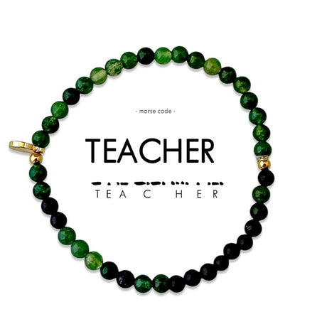 Morse Code Bracelet Teacher Moss Agate & Blue Sandstone