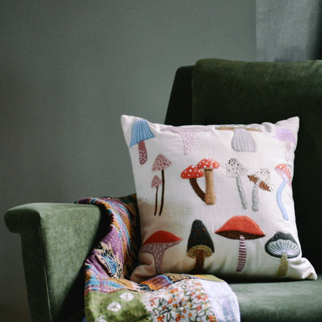 Mushroom multi Pillow Styled with Throw