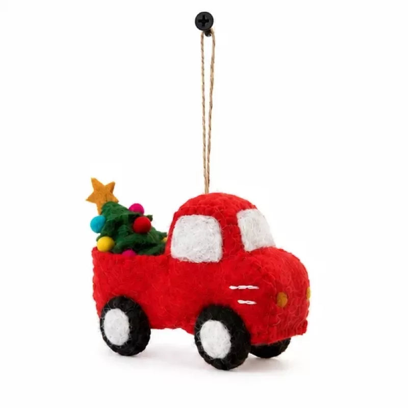 PIckup Truck with Christmas Tree Ornament