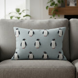 Penguin Embroidered Pillow Blue