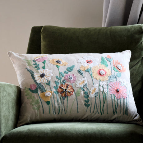 Perennials Embroidered Pillow 16" x 24"