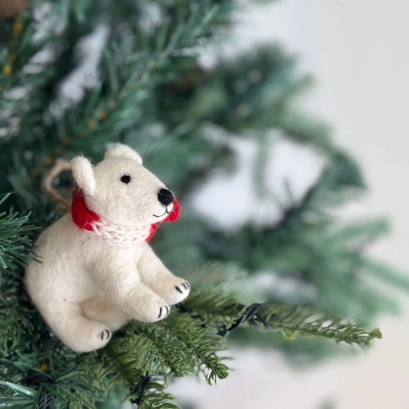 Polar Bear With Scarf Felt Ornament