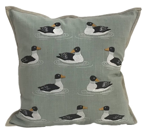 Puddle Ducks Embroidered Pillow