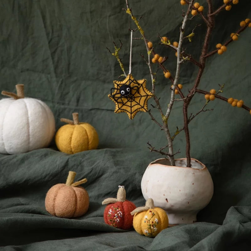 Pumpkin with Embroidery Ornament Yellow