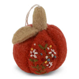 Pumpkin with Embroidery Ornament Rusty Red