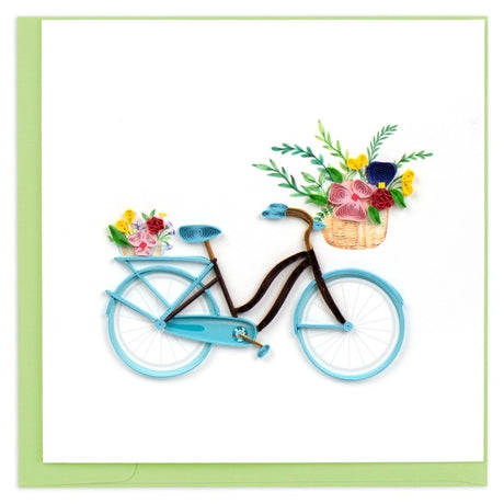 Quilling Card bicycle and flower basket greeting card featuring intricate paper quilling artwork for special occasions.
