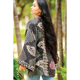 Reversible Cotton Black Kantha Kimono Jacket