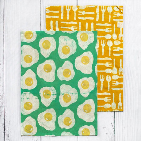 Reversible Cotton Tea Towels Set of 2 - Eggs Gold