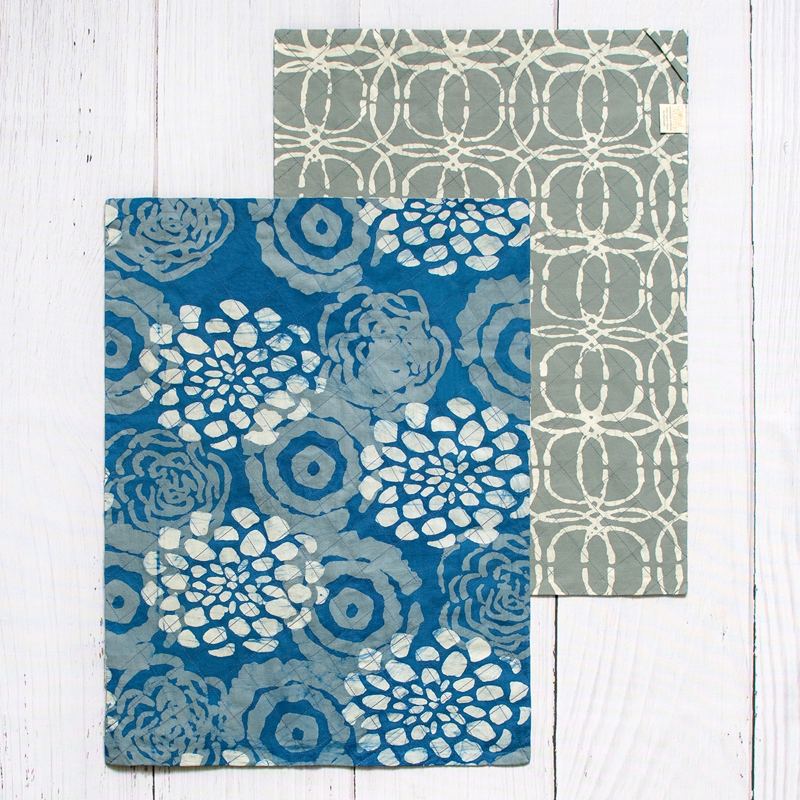 Reversible Cotton Tea Towels Set of 2 - Indigo Blooms