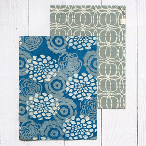 Reversible Cotton Tea Towels Set of 2 - Indigo Blooms