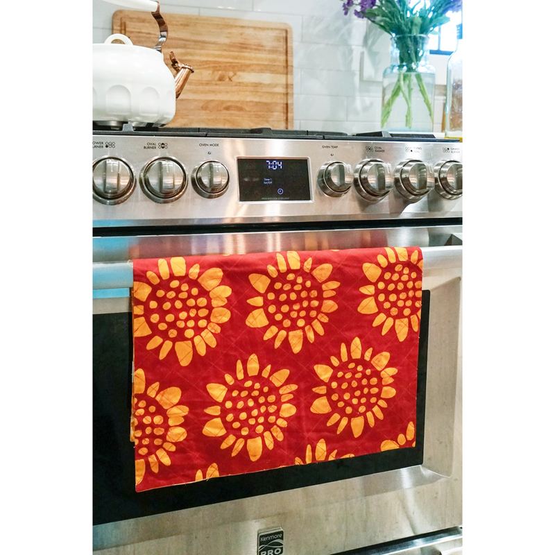 Reversible Cotton Tea Towels Set of 2 - Sunflower Red