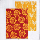 Reversible Cotton Tea Towels Set of 2 - Sunflower Red