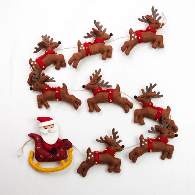 Santa with Sleigh and Eight Reindeer Garland