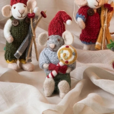 Small Grey Boy Mouse with Christmas Candy