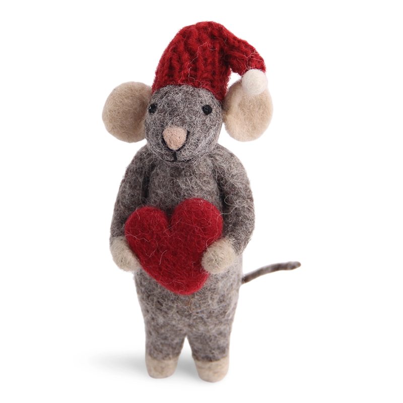 Small Grey Boy Mouse with Heart