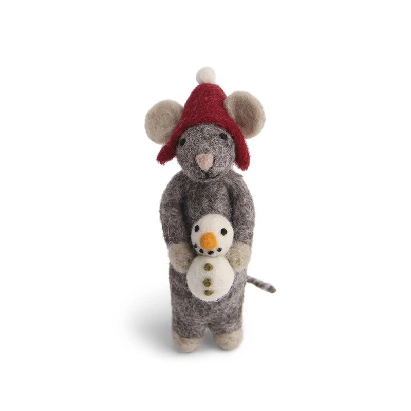 Small Grey Boy Mouse with Snowman