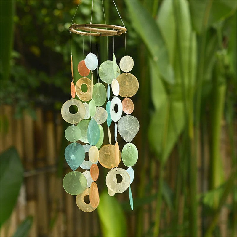 Small Round Capiz Chime - Tropical Flowers 1