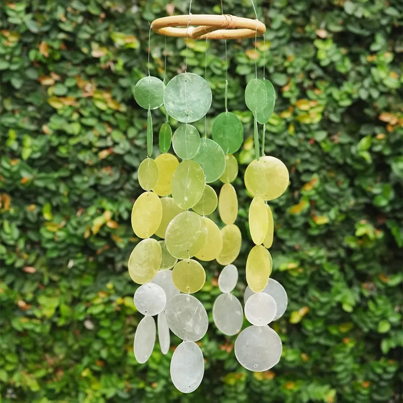 Small Round Capiz Shell Chime - Ombre Avocado