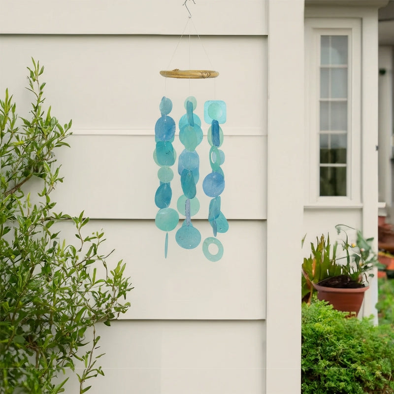 Small Round Capiz Shell Chime - Teal