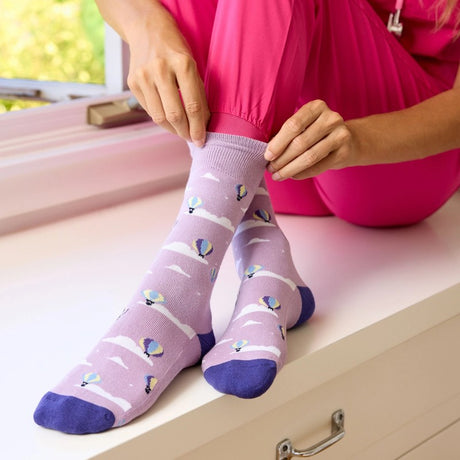 Socks that Fight Childhood Cancer Purple Hot Air Balloons