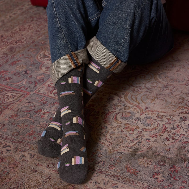 Socks that Give Books Grey Bookshelves