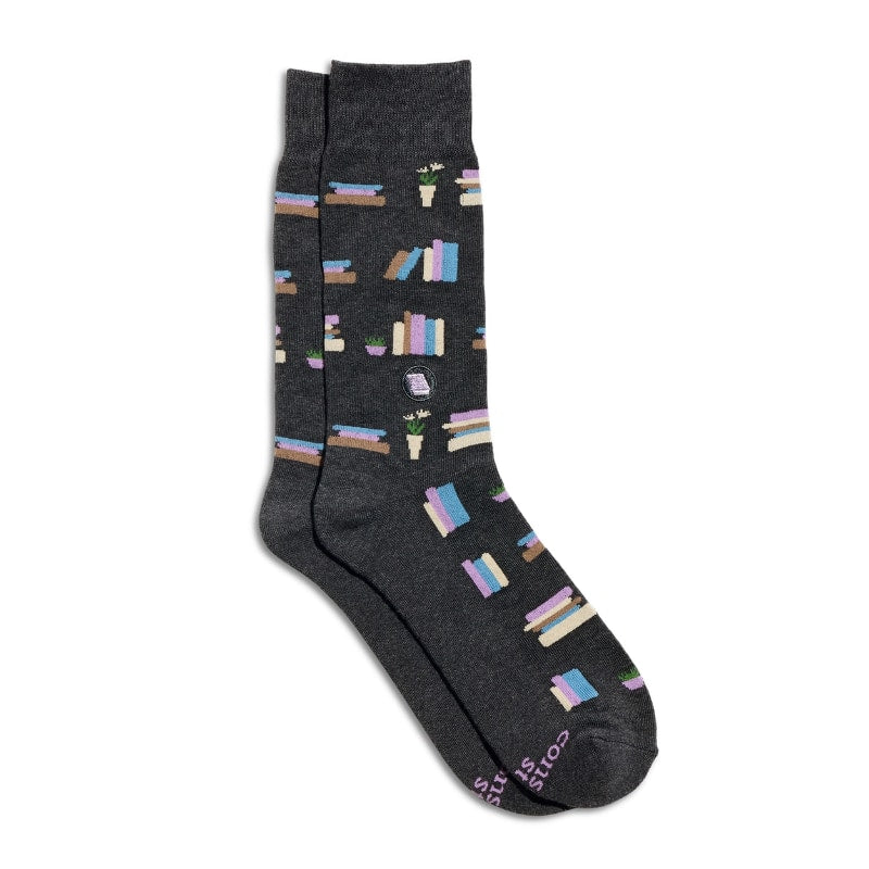 Socks that Give Books Grey Bookshelves
