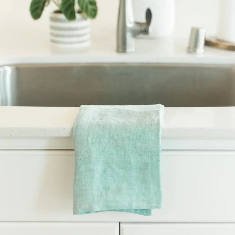 Stone Washed Linen Tea Towel - Ocean Spray