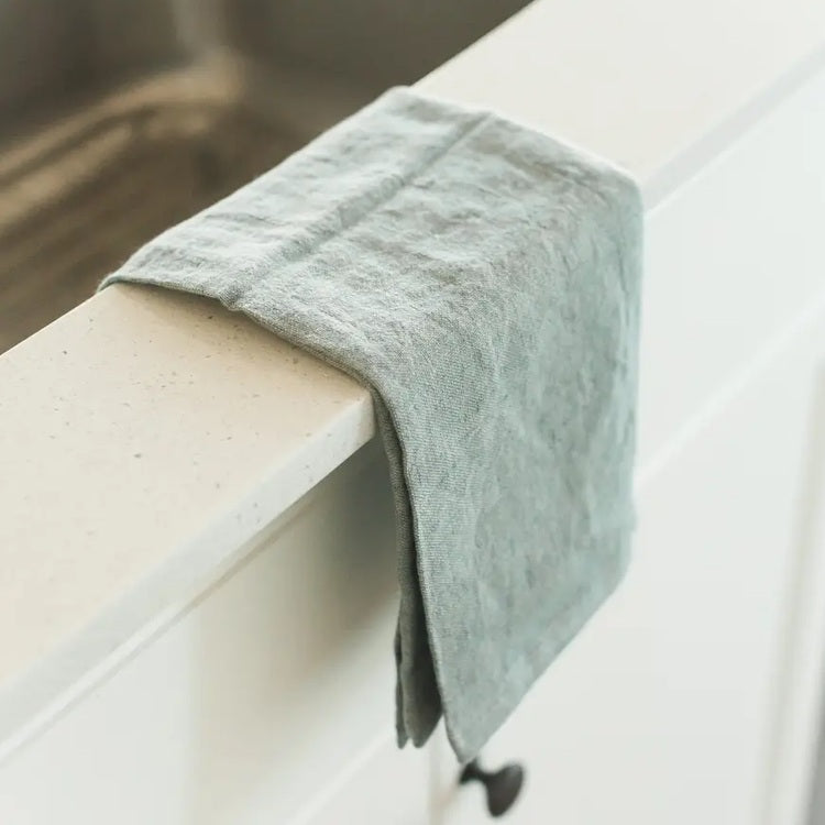 Stone washed linen tea towel slate blue 1