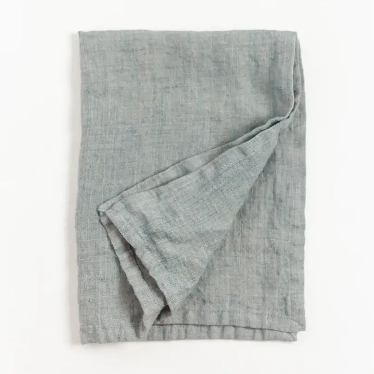Stone washed linen tea towel slate blue