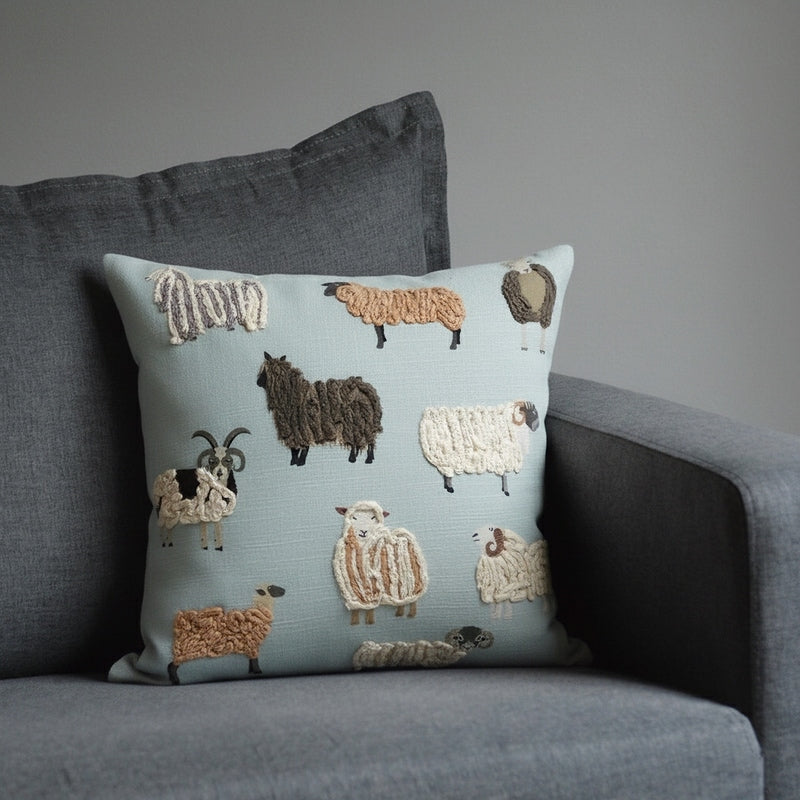 Stringy Sheep Embroidered Pillow