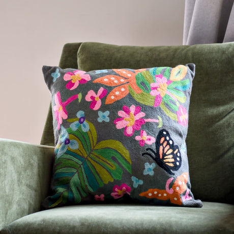 Tahiti 18” Chainstitch Pillow Charcoal