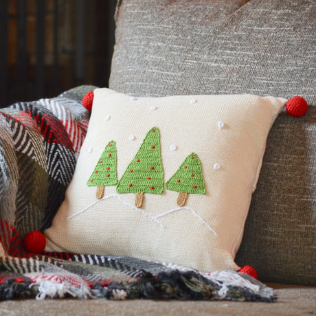 Three Trees Knit Pillow Cream Styled