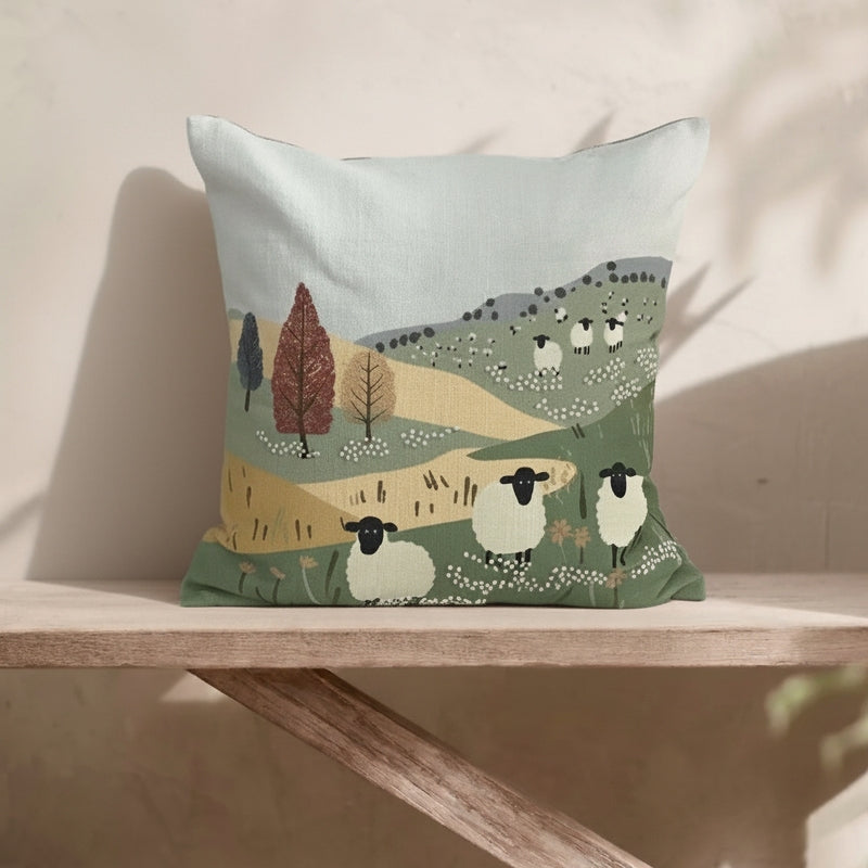 Wandering Sheep Embroidered Pillow