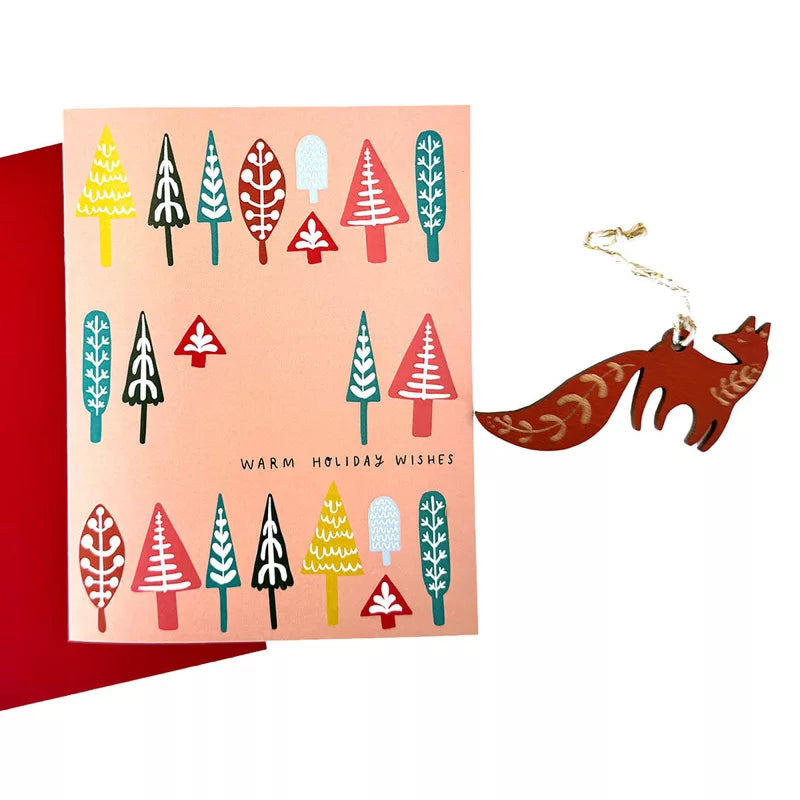 Warm Holiday Wishes Fox Ornament & Card