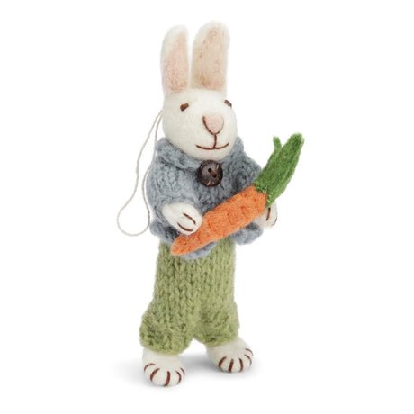 White Bunny with Blue Jacket Green Pants and Carrot