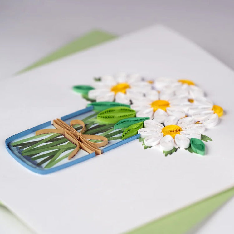 White Daisies in a Jar Quilling Card detail