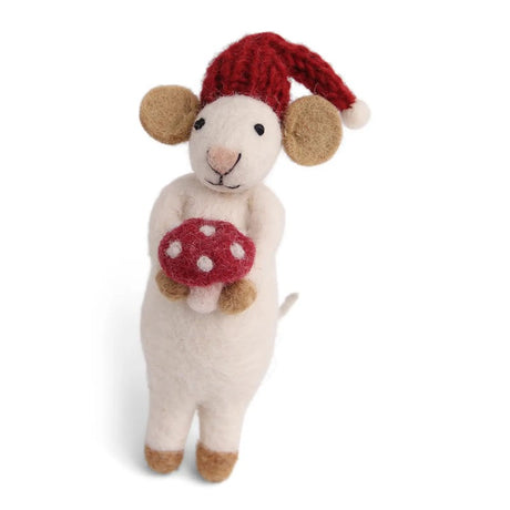 White Mouse with Mushroom ornament