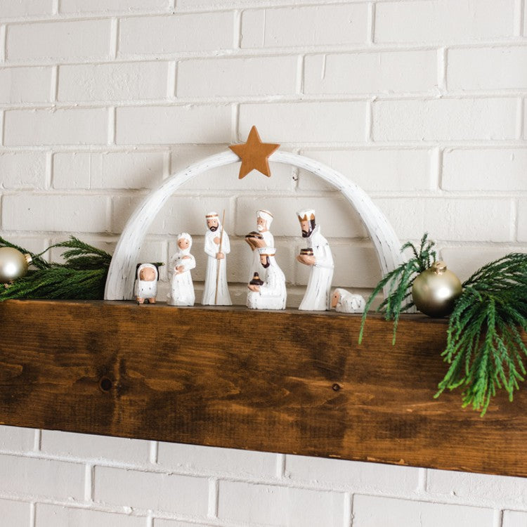 Whitewashed Albizia Nativity styled mantle