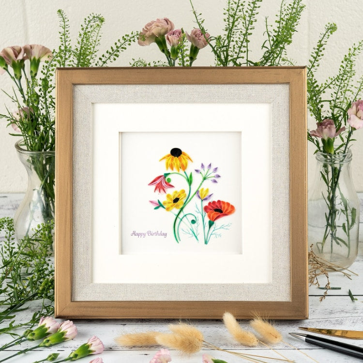 Wildflower Birthday Blooms Quilling Card framed