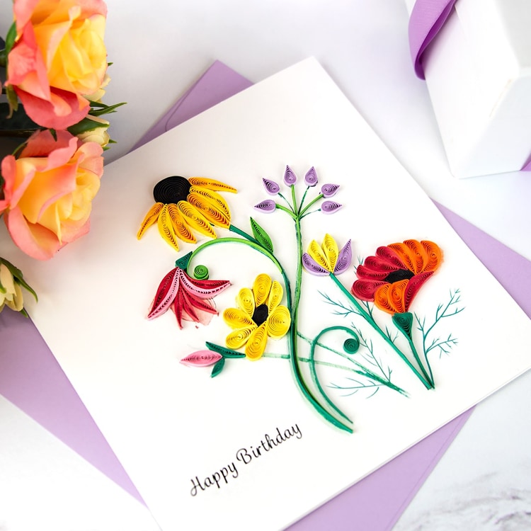 Wildflower Birthday Blooms Quilling Card styled