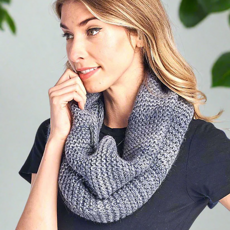 Shupaca Blue Stone alpaca neck warmer featuring soft, warm knit fabric and a snug fit for cozy comfort around the neck.