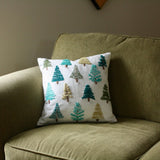 alpine trees embroidered pillow styled